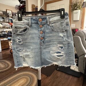 American Eagle Outfitters Light Blue Distressed Mini Skirt
